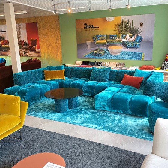 BRETZ EDGY U ZETEL HOEKZETEL TURQUOISE FLUWEEL SOLDEN TOONZAALMODEL